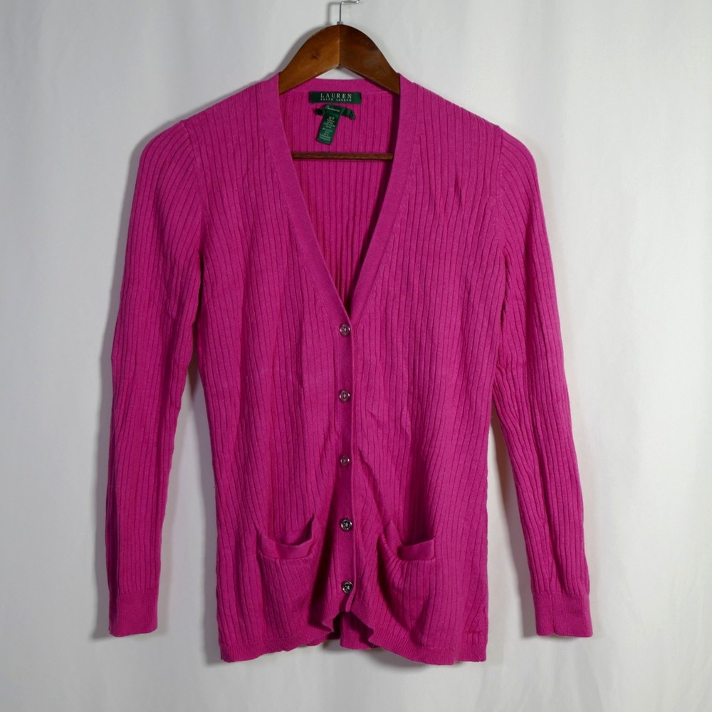 Lauren Ralph Lauren Preppy Silk Cashmere Cardigan Size S Pink Academia Old Money